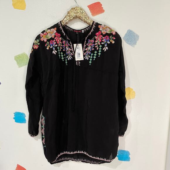 S Johnny Was Black Embroidered Vanessa Tunic Blouse NWT - Picture 2 of 7
